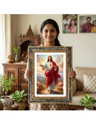 Jesus Christ Decorative Photo Frame With White Mount | Premium Wall & Tabletop Picture Frame | Home, Office & Temple Decoration | 10x14 Inch (Pack Of 1) (F32587)