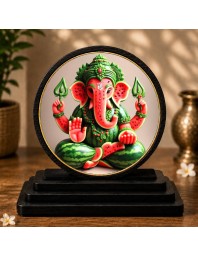 Car Dashboard Wooden Lord Ganeshaa Showpiece | 4 X 4.5 Inch Sublimation Printed Decorative Stand | 4 Mm MDF | Home Decor | Made in India (F33554)
