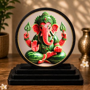 Car Dashboard Wooden Lord Ganeshaa Showpiece | 4 X 4.5 Inch Sublimation Printed Decorative Stand | 4 Mm MDF | Home Decor | Made in India (F33554)