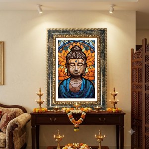 Buddha Decorative Photo Frame With White Mount | Premium Wall & Tabletop Picture Frame | Home, Office & Temple Decoration | 8x12 Inch (Pack Of 1) (F32443)