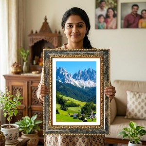 Mountain Village Decorative Photo Frame With White Mount | Premium Wall & Tabletop Picture Frame | Home, Office & Temple Decoration | 10x14 Inch (Pack Of 1) (F31454)