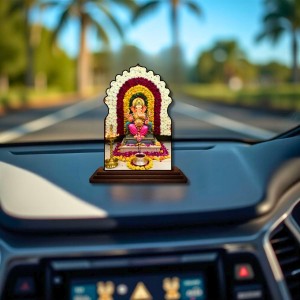Car Dashboard/Table Top Lord Ganesha Wooden Temple Photo Stand 3x4 Inches, Compact & Stylish Spiritual Display for Car, Home & Office (Pack of 1) (F22558)