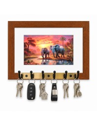 Decorative Wooden Photo Frame Key Hanger With Nature Picture, 12 X 8 Inch Wall Key Holder, 10 X 6 Inch Glossy Photo Frame, 6 Metal Hooks, Home Entrance Decor, Made In India (F38772)