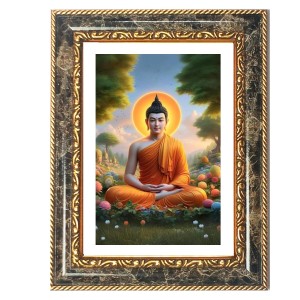 Buddha Decorative Photo Frame With White Mount | Premium Wall & Tabletop Picture Frame | Home, Office & Temple Decoration | 8x12 Inch (Pack Of 1) (F31530)