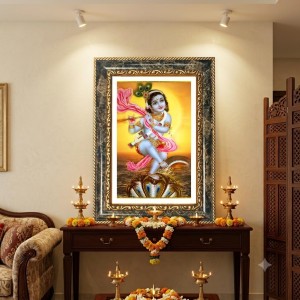 Divine Krishna Decorative Photo Frame With White Mount | Premium Wall & Tabletop Picture Frame | Home, Office & Temple Decoration | 8x12 Inch (Pack Of 1) (F31495)