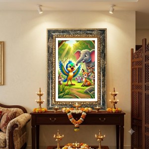 Vibrant Jungle Animal Scene. Decorative Photo Frame With White Mount | Premium Wall & Tabletop Picture Frame | Home, Office & Temple Decoration | 10x14 Inch (Pack Of 1) (F32686)