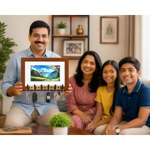 Decorative Wooden Photo Frame Key Hanger With Nature Picture, 12 X 8 Inch Wall Key Holder, 10 X 6 Inch Glossy Photo Frame, 6 Metal Hooks, Home Entrance Decor, Made In India (F38614) Decorative Wooden Photo Frame Key Hanger With Nature Picture, 12 X 8 Inch Wall Key Holder, 10 X 6 Inch Glossy Photo Frame, 6 Metal Hooks, Home Entrance Decor, Made In India (F38614)