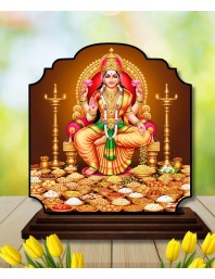 Car Dashboard/Table Top Goddess Lakshmi Wooden Rectangle Photo Stand 3x4 Inches, Compact & Stylish Spiritual Display for Car, Home & Office (Pack of 1) (F22369)