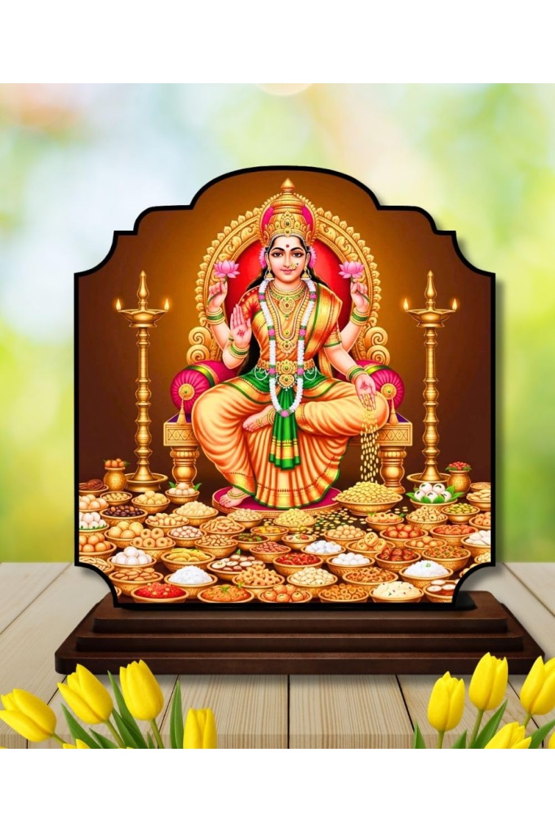 Car Dashboard/Table Top Goddess Lakshmi Wooden Rectangle Photo Stand 3x4 Inches, Compact & Stylish Spiritual Display for Car, Home & Office (Pack of 1) (F22369)