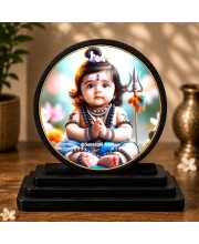 Car Dashboard Wooden Baby Shiva Showpiece | 4 X 4.5 Inch Sublimation Printed Decorative Stand | 4 Mm MDF | Home Decor | Made in India (F33277)