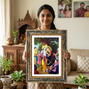 Krishna Decorative Photo Frame With White Mount | Premium Wall & Tabletop Picture Frame | Home, Office & Temple Decoration | 8x12 Inch (Pack Of 1) (F32422)