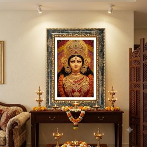 Goddess Durga Decorative Photo Frame With White Mount | Premium Wall & Tabletop Picture Frame | Home, Office & Temple Decoration | 8x12 Inch (Pack Of 1) (F31117)