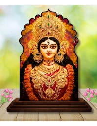 Car Dashboard/Table Top Goddess Durga Wooden Temple Photo Stand 3x4 Inches, Compact & Stylish Spiritual Display for Car, Home & Office (Pack of 1) (F22592)