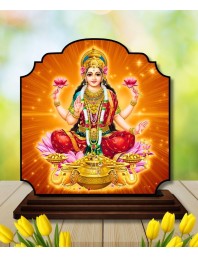 Car Dashboard/Table Top Goddess Lakshmi Wooden Rectangle Photo Stand 3x4 Inches, Compact & Stylish Spiritual Display for Car, Home & Office (Pack of 1) (F22271)