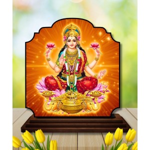 Car Dashboard/Table Top Goddess Lakshmi Wooden Rectangle Photo Stand 3x4 Inches, Compact & Stylish Spiritual Display for Car, Home & Office (Pack of 1) (F22271)