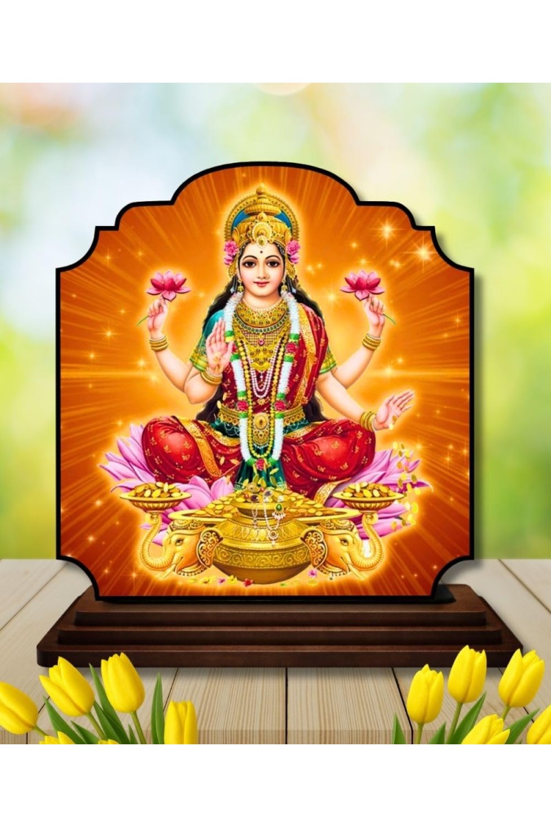 Car Dashboard/Table Top Goddess Lakshmi Wooden Rectangle Photo Stand 3x4 Inches, Compact & Stylish Spiritual Display for Car, Home & Office (Pack of 1) (F22271)