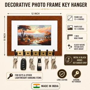 Decorative Wooden Photo Frame Key Hanger With Nature Picture, 12 X 8 Inch Wall Key Holder, 10 X 6 Inch Glossy Photo Frame, 6 Metal Hooks, Home Entrance Decor, Made In India (F38798) Decorative Wooden Photo Frame Key Hanger With Nature Picture, 12 X 8 Inch Wall Key Holder, 10 X 6 Inch Glossy Photo Frame, 6 Metal Hooks, Home Entrance Decor, Made In India (F38798)