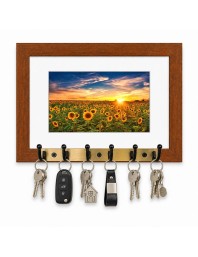 Decorative Wooden Photo Frame Key Hanger With Nature Picture, 12 X 8 Inch Wall Key Holder, 10 X 6 Inch Glossy Photo Frame, 6 Metal Hooks, Home Entrance Decor, Made In India (F38812)