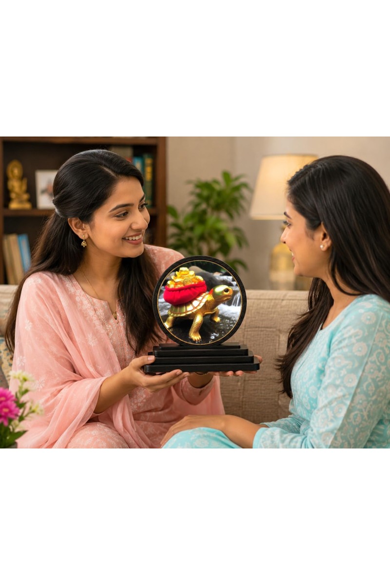 Car Dashboard Wooden Feng Shui Tortoise Showpiece | 4 X 4.5 Inch Sublimation Printed Decorative Stand | 4 Mm MDF | Home Decor | Made in India (F33547)