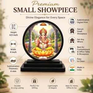 Car Dashboard Wooden Lord Ganeshaa Showpiece | 4 X 4.5 Inch Sublimation Printed Decorative Stand | 4 Mm MDF | Home Decor | Made in India (F33724)