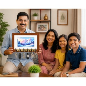 Decorative Wooden Photo Frame Key Hanger With Nature Picture, 12 X 8 Inch Wall Key Holder, 10 X 6 Inch Glossy Photo Frame, 6 Metal Hooks, Home Entrance Decor, Made In India (F38674) Decorative Wooden Photo Frame Key Hanger With Nature Picture, 12 X 8 Inch Wall Key Holder, 10 X 6 Inch Glossy Photo Frame, 6 Metal Hooks, Home Entrance Decor, Made In India (F38674)