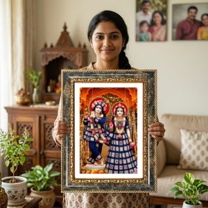 Radhaa Krishna Decorative Photo Frame With White Mount | Premium Wall & Tabletop Picture Frame | Home, Office & Temple Decoration | 10x14 Inch (Pack Of 1) (F31457)