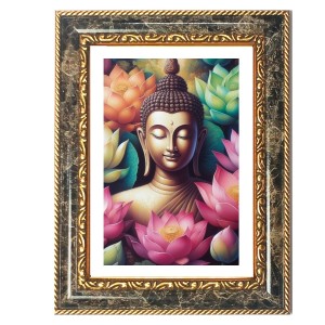 Buddha Decorative Photo Frame With White Mount | Premium Wall & Tabletop Picture Frame | Home, Office & Temple Decoration | 10x14 Inch (Pack Of 1) (F32671)