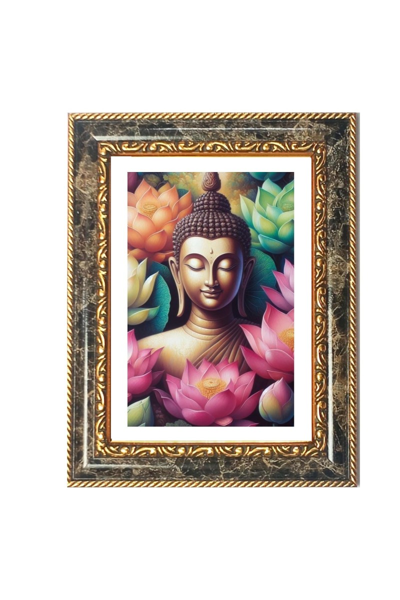 Buddha Decorative Photo Frame With White Mount | Premium Wall & Tabletop Picture Frame | Home, Office & Temple Decoration | 10x14 Inch (Pack Of 1) (F32671)