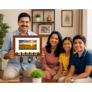 Decorative Wooden Photo Frame Key Hanger With Nature Picture, 12 X 8 Inch Wall Key Holder, 10 X 6 Inch Glossy Photo Frame, 6 Metal Hooks, Home Entrance Decor, Made In India (F38812) Decorative Wooden Photo Frame Key Hanger With Nature Picture, 12 X 8 Inch Wall Key Holder, 10 X 6 Inch Glossy Photo Frame, 6 Metal Hooks, Home Entrance Decor, Made In India (F38812)