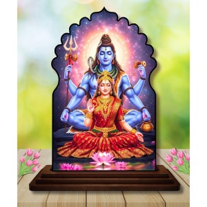 Car Dashboard/Table Top Lord Shiva Wooden Temple Photo Stand 3x4 Inches, Compact & Stylish Spiritual Display for Car, Home & Office (Pack of 1) (F22640)