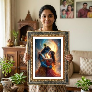 Radhaa Krishna Decorative Photo Frame With White Mount | Premium Wall & Tabletop Picture Frame | Home, Office & Temple Decoration | 12x16 Inch (Pack Of 1) (F33000)