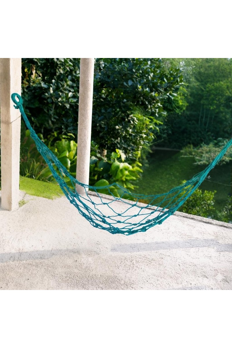 Nylon Net Hammock Swing for Adults â€“ Strong & Comfortable Hanging Jhulna for Indoor, Outdoor, Balcony, Home & Bedroom Use (Sea Green)
