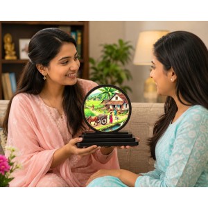 Car Dashboard Wooden Village Scenery Showpiece | 4 X 4.5 Inch Sublimation Printed Decorative Stand | 4 Mm MDF | Home Decor | Made in India (F33273)