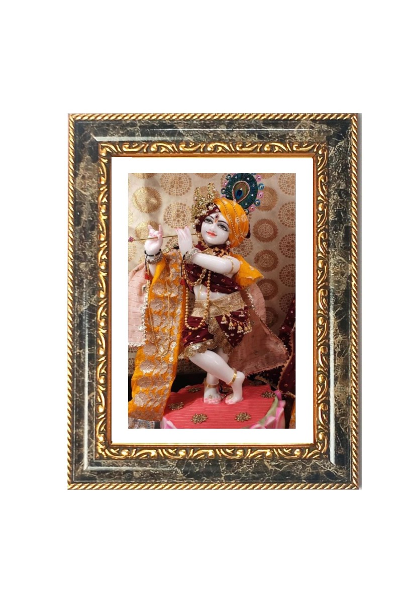 Lord Krishna Idol Decorative Photo Frame With White Mount | Premium Wall & Tabletop Picture Frame | Home, Office & Temple Decoration | 8x12 Inch (Pack Of 1) (F33034)