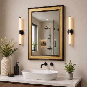 Acrylic Wall Mirror with Gold & Brown Decorative Frame | Wall Mounted Mirror for Entryway, Living Room, Bedroom & Bathroom | Lightweight, Shatter-Resistant, Durable & Clear Reflection Acrylic Wall Mirror with Gold & Brown Decorative Frame | Wall Mounted Mirror for Entryway, Living Room, Bedroom & Bathroom | Lightweight, Shatter-Resistant, Durable & Clear Reflection