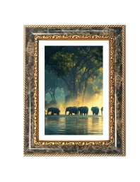 Elephants Decorative Photo Frame With White Mount | Premium Wall & Tabletop Picture Frame | Home, Office & Temple Decoration | 8x12 Inch (Pack Of 1) (F33022)