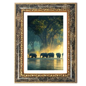 Elephants Decorative Photo Frame With White Mount | Premium Wall & Tabletop Picture Frame | Home, Office & Temple Decoration | 8x12 Inch (Pack Of 1) (F33022)