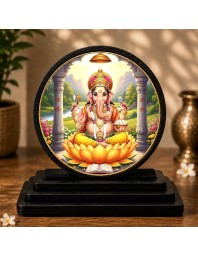 Car Dashboard Wooden Lord Ganeshaa Showpiece | 4 X 4.5 Inch Sublimation Printed Decorative Stand | 4 Mm MDF | Home Decor | Made in India (F33724)