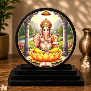 Car Dashboard Wooden Lord Ganeshaa Showpiece | 4 X 4.5 Inch Sublimation Printed Decorative Stand | 4 Mm MDF | Home Decor | Made in India (F33724)