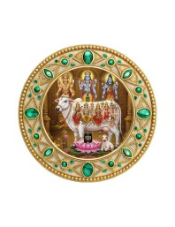 Kamadhenu Fridge Magnet Wooden | Glossy Sublimation Print | 4x4 Inch | Strong Magnet Back | Decorative Magnet for Fridge, Almirah & Temple Decor (F23788)