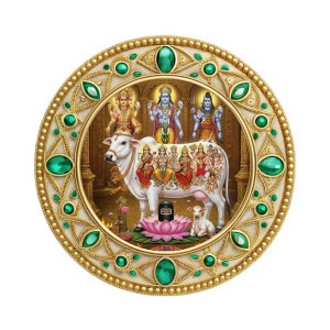 Kamadhenu Fridge Magnet Wooden | Glossy Sublimation Print | 4x4 Inch | Strong Magnet Back | Decorative Magnet for Fridge, Almirah & Temple Decor (F23788)