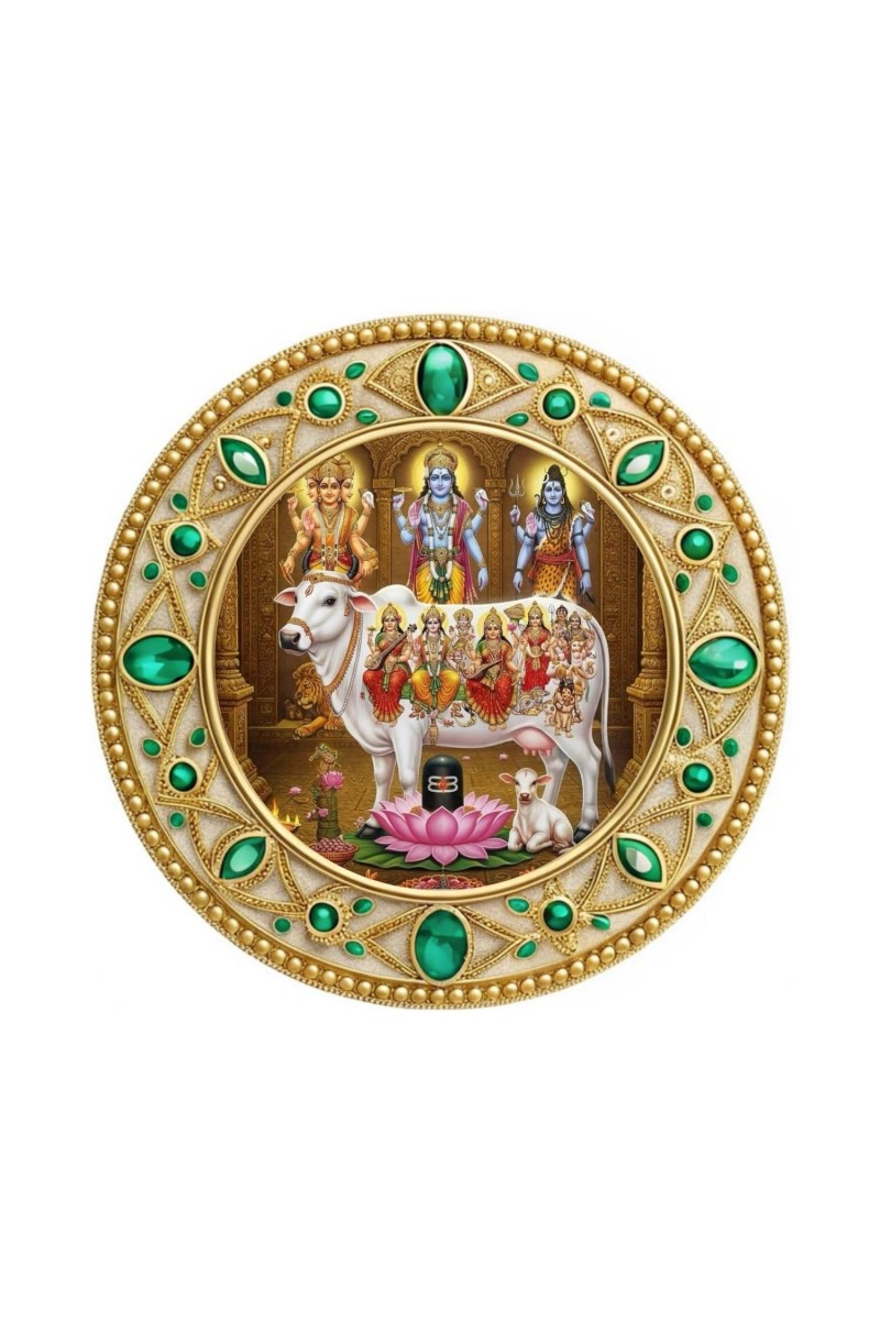 Kamadhenu Fridge Magnet Wooden | Glossy Sublimation Print | 4x4 Inch | Strong Magnet Back | Decorative Magnet for Fridge, Almirah & Temple Decor (F23788)