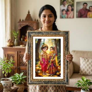 Radhaa Krishna Decorative Photo Frame With White Mount | Premium Wall & Tabletop Picture Frame | Home, Office & Temple Decoration | 10x14 Inch (Pack Of 1) (F31375)