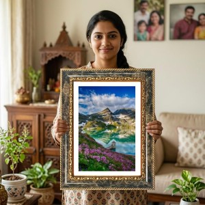 Mountain Lake Decorative Photo Frame With White Mount | Premium Wall & Tabletop Picture Frame | Home, Office & Temple Decoration | 10x14 Inch (Pack Of 1) (F31570)