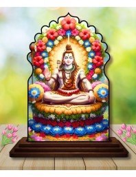 Car Dashboard/Table Top Lord Shiva Wooden Temple Photo Stand 3x4 Inches, Compact & Stylish Spiritual Display for Car, Home & Office (Pack of 1) (F22543)