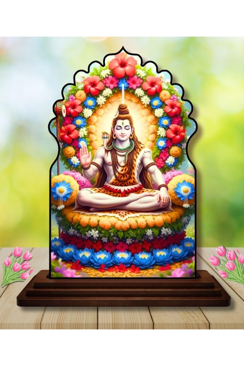 Car Dashboard/Table Top Lord Shiva Wooden Temple Photo Stand 3x4 Inches, Compact & Stylish Spiritual Display for Car, Home & Office (Pack of 1) (F22543)