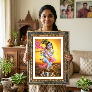Divine Krishna Decorative Photo Frame With White Mount | Premium Wall & Tabletop Picture Frame | Home, Office & Temple Decoration | 8x12 Inch (Pack Of 1) (F31495)