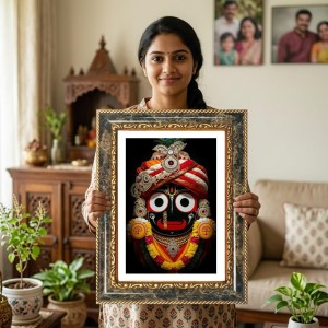Lord Jagannatha Decorative Photo Frame With White Mount | Premium Wall & Tabletop Picture Frame | Home, Office & Temple Decoration | 10x14 Inch (Pack Of 1) (F33183)