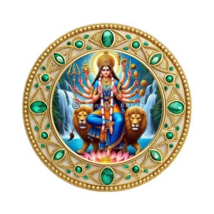 Goddess Durga Fridge Magnet Wooden | Glossy Sublimation Print | 4x4 Inch | Strong Magnet Back | Decorative Magnet for Fridge, Almirah & Temple Decor (F23751)