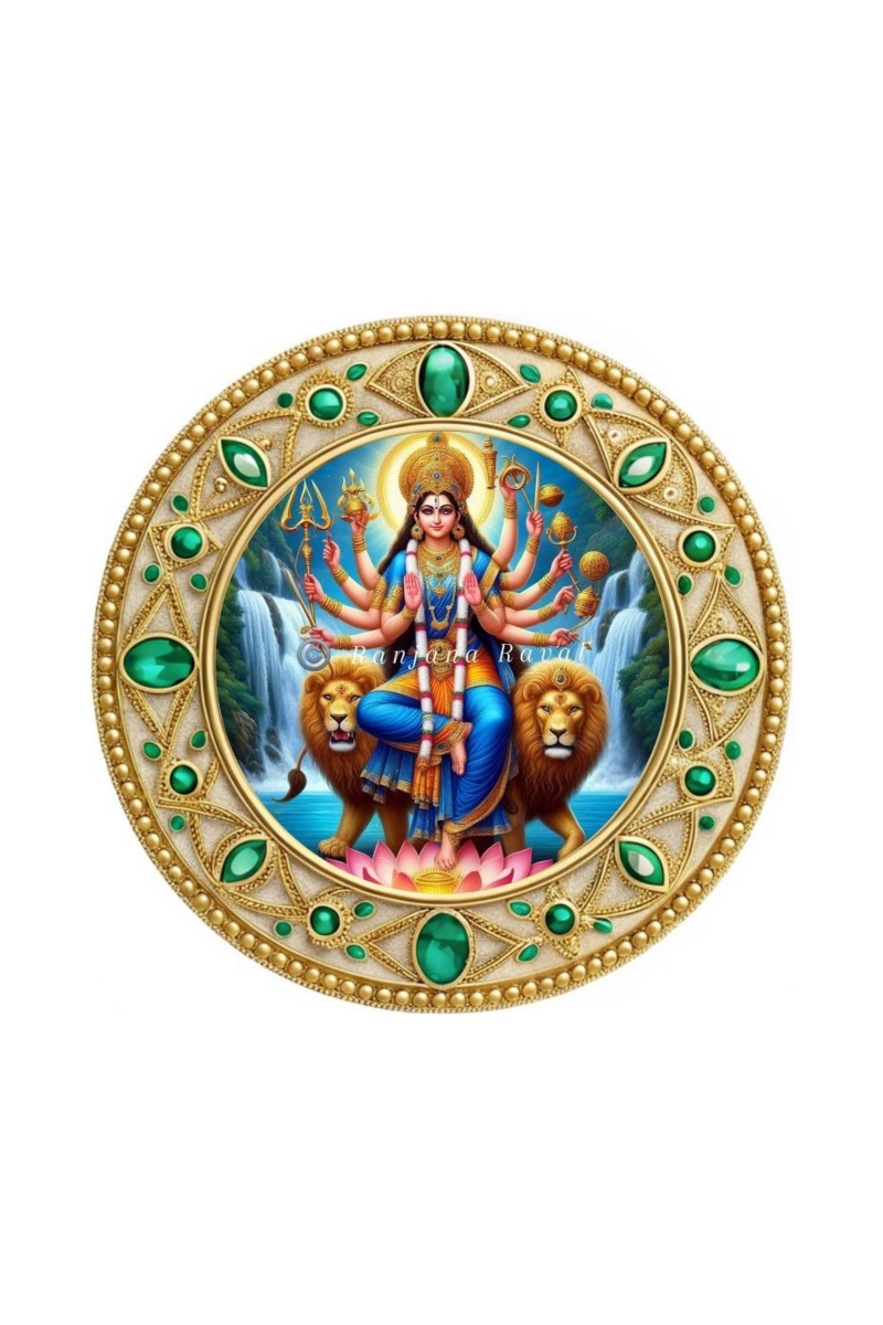 Goddess Durga Fridge Magnet Wooden | Glossy Sublimation Print | 4x4 Inch | Strong Magnet Back | Decorative Magnet for Fridge, Almirah & Temple Decor (F23751)
